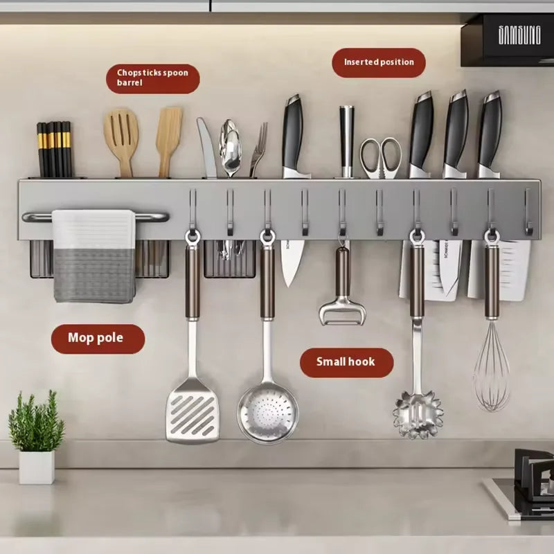 Wall Kitchen Organizer Shelf, Spice Storage, Rack, Knife Rack, Seasoning, Spice, Spoon, Shade, Silver