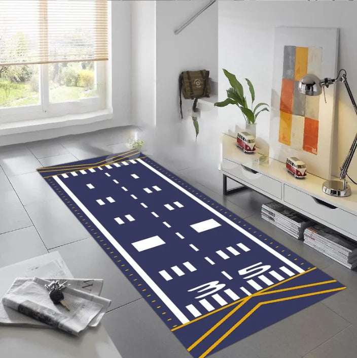 Tapete Infantil Pista de Avião – Play Mat Aeroporto Neon, Moderno, Antiderrapante e Lavável (Retangular