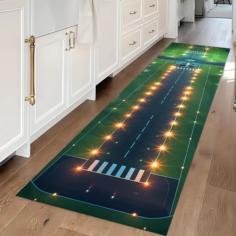 Tapete Infantil Pista de Avião – Play Mat Aeroporto Neon, Moderno, Antiderrapante e Lavável (Retangular